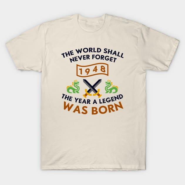 1948 The Year A Legend Was Born Dragons and Swords Design T-Shirt by Graograman